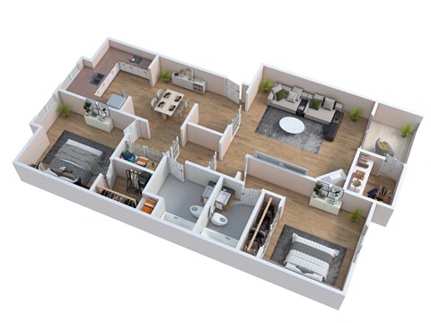 Floor plan for 2 beds, 2 baths, 1120 sqft